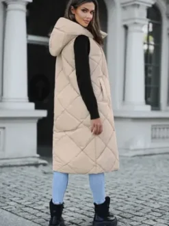 Kamizelka damska długa pikowana beżowa JS/5M3165/62Z^Ozonee Fashion