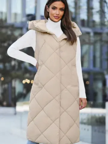 Kamizelka damska długa pikowana beżowa JS/5M3165/62^Ozonee Hot