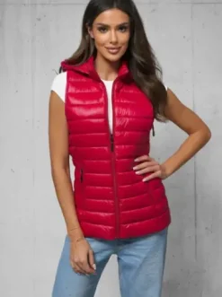 Kamizelka damska pikowana czerwona JS/16M9138/270^Ozonee Fashion