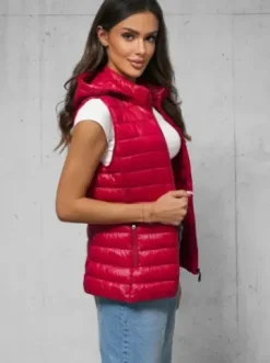 Kamizelka damska pikowana czerwona JS/16M9138/270^Ozonee Fashion