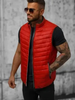 Kamizelka męska pikowana ciemno-czerwona N/7103/5Z^Ozonee Fashion