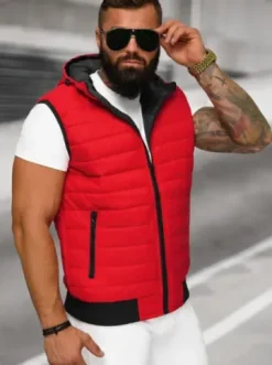 Kamizelka męska pikowana z kapturem czerwona JS/MY88Z^Ozonee New