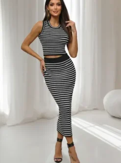 Komplet damski czarno/biały - top i spódnica O/CH5801^Ozonee Fashion