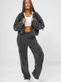 Komplet dresowy damski dwuczęściowy czarny JS/M60051AB^Ozonee Fashion
