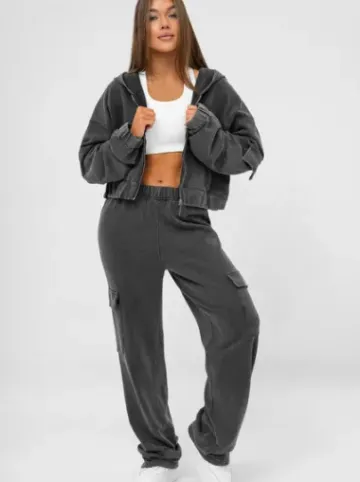 Komplet dresowy damski dwuczęściowy czarny JS/M60051AB^Ozonee Fashion