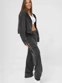 Komplet dresowy damski dwuczęściowy czarny JS/M60051AB^Ozonee Fashion