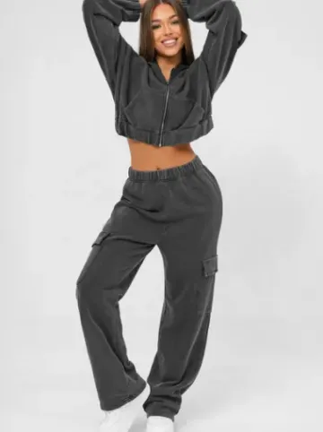 Komplet dresowy damski dwuczęściowy czarny JS/M60051AB^Ozonee Fashion