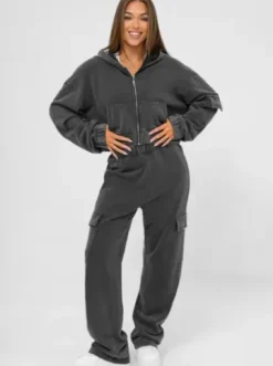Komplet dresowy damski dwuczęściowy czarny JS/M60051AB^Ozonee Fashion