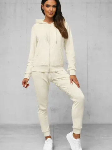 Komplet dresowy damski welurowy ecru JS/8C1176/155Z^Ozonee Fashion