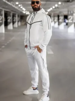 Komplet dresowy męski biały JS/8C8117/1Z^Ozonee Fashion