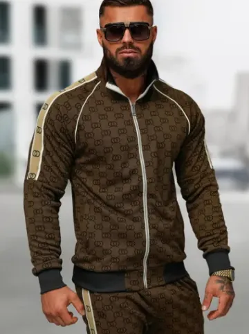 Komplet dresowy męski ciemno-beżowy O/FF5110AB^Ozonee Fashion
