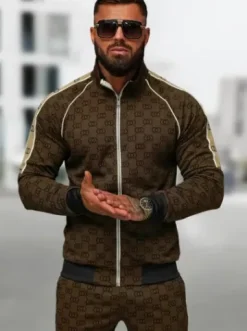 Komplet dresowy męski ciemno-beżowy O/FF5110AB^Ozonee Fashion