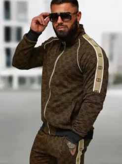 Komplet dresowy męski ciemno-beżowy O/FF5110AB^Ozonee Fashion