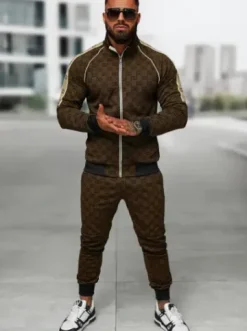 Komplet dresowy męski ciemno-beżowy O/FF5110AB^Ozonee Fashion