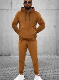 Komplet dresowy męski welurowy camelowy O/12139^Ozonee Hot