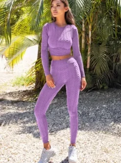 Komplet sportowy dwuczęściowy damski jasno-fioletowy O/22060Z^Ozonee Fashion