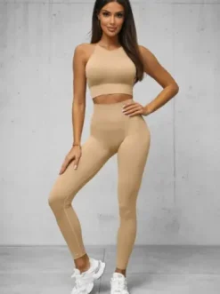 Komplet sportowy dwuczęściowy damski beżowy O/YJS7714^Ozonee Discount