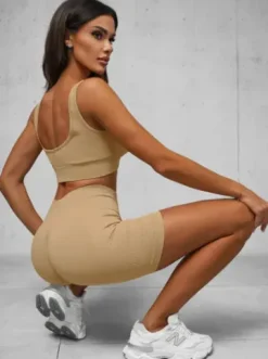 Komplet sportowy dwuczęściowy damski beżowy O/SY2324^Ozonee Sale