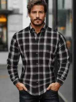 Koszula flanelowa męska czarna O/V131^Ozonee Sale