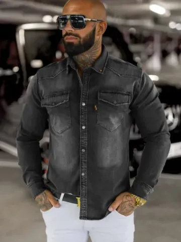 Koszula męska jeansowa grafitowa O/51413^Ozonee Fashion