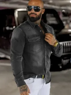 Koszula męska jeansowa grafitowa O/51413^Ozonee Fashion