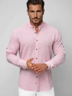 Koszula męska ze stójką różowa O/V158^Ozonee Fashion