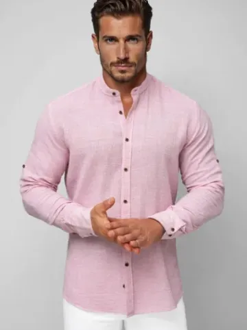 Koszula męska ze stójką różowa O/V158^Ozonee Fashion