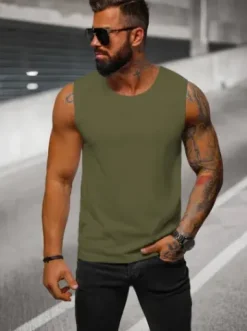 Koszulka bez rękawów męska khaki JS/99001Z^Ozonee Fashion