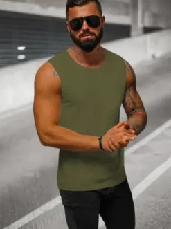 Koszulka bez rękawów męska khaki JS/99001Z^Ozonee Fashion