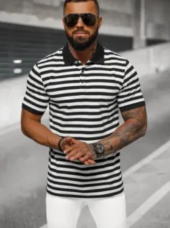 Koszulka męska polo biało-czarna NB/MT3110^Ozonee Sale