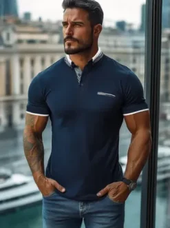 Koszulka męska polo granatowa O/M2816^Ozonee Fashion