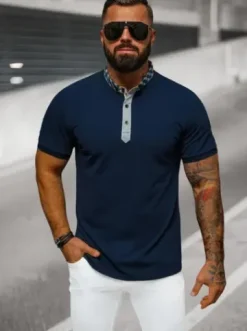 Koszulka męska polo ze stójka granatowa O/DA803^Ozonee Discount