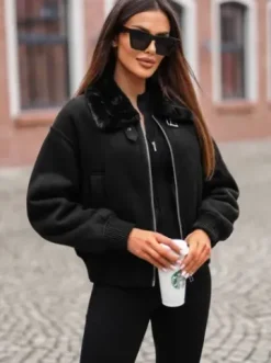 Kurtka damska z futerkiem czarna O/81326^Ozonee Best