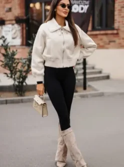Kurtka damska z futerkiem ecru O/81326^Ozonee Hot