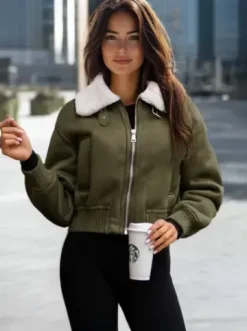 Kurtka damska z futerkiem khaki O/81326Z^Ozonee Fashion