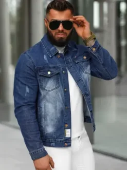 Kurtka męska jeansowa ciemno-niebieska NB/MJ525BSZ^Ozonee Clearance