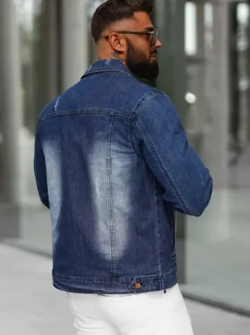 Kurtka męska jeansowa ciemno-niebieska NB/MJ525BSZ^Ozonee Clearance