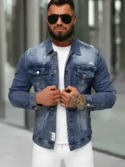 Kurtka męska jeansowa ciemno-niebieska NB/MJ522BS^Ozonee Discount