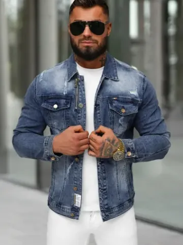 Kurtka męska jeansowa ciemno-niebieska NB/MJ522BS^Ozonee Discount