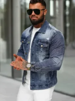 Kurtka męska jeansowa ciemno-niebieska NB/MJ522BS^Ozonee Discount