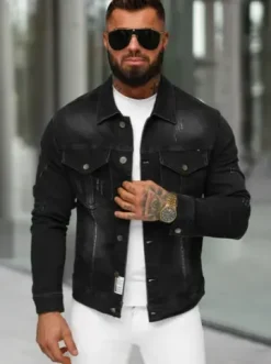Kurtka męska jeansowa czarna NB/MJ514N^Ozonee Hot