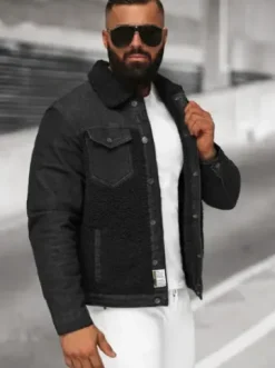 Kurtka męska jeansowa sherpa czarna NB/MJ533NZ^Ozonee Fashion
