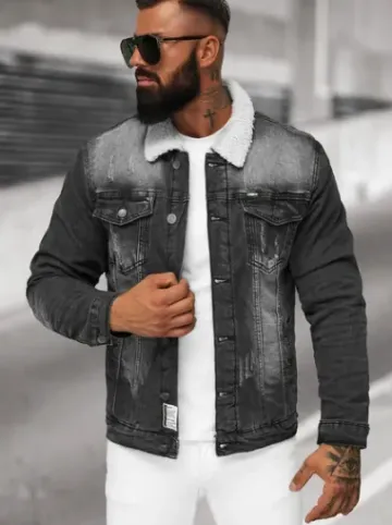 Kurtka męska jeansowa sherpa czarna NB/MJ513N^Ozonee Discount