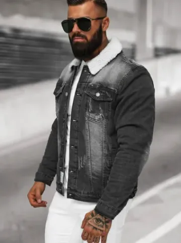 Kurtka męska jeansowa sherpa czarna NB/MJ513N^Ozonee Discount