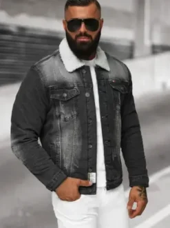 Kurtka męska jeansowa sherpa czarna NB/MJ513N^Ozonee Discount