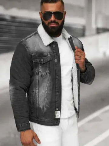 Kurtka męska jeansowa sherpa czarna NB/MJ513N^Ozonee Discount