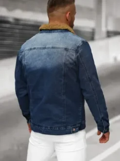 Kurtka męska jeansowa sherpa ciemno-niebieska NB/MJ520BSZ^Ozonee Hot