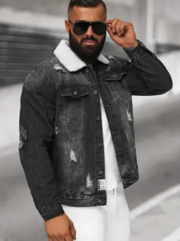 Kurtka męska jeansowa sherpa czarna NB/MJ502NZ^Ozonee Outlet