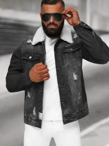 Kurtka męska jeansowa sherpa czarna NB/MJ502NZ^Ozonee Outlet