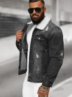 Kurtka męska jeansowa sherpa czarna NB/MJ502NZ^Ozonee Outlet
